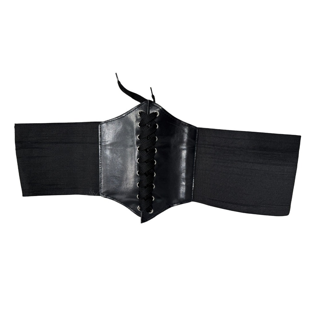 Black Corset Waist Belt Lace Up Faux Leather Womens Gothic Alt Festival Cinch
